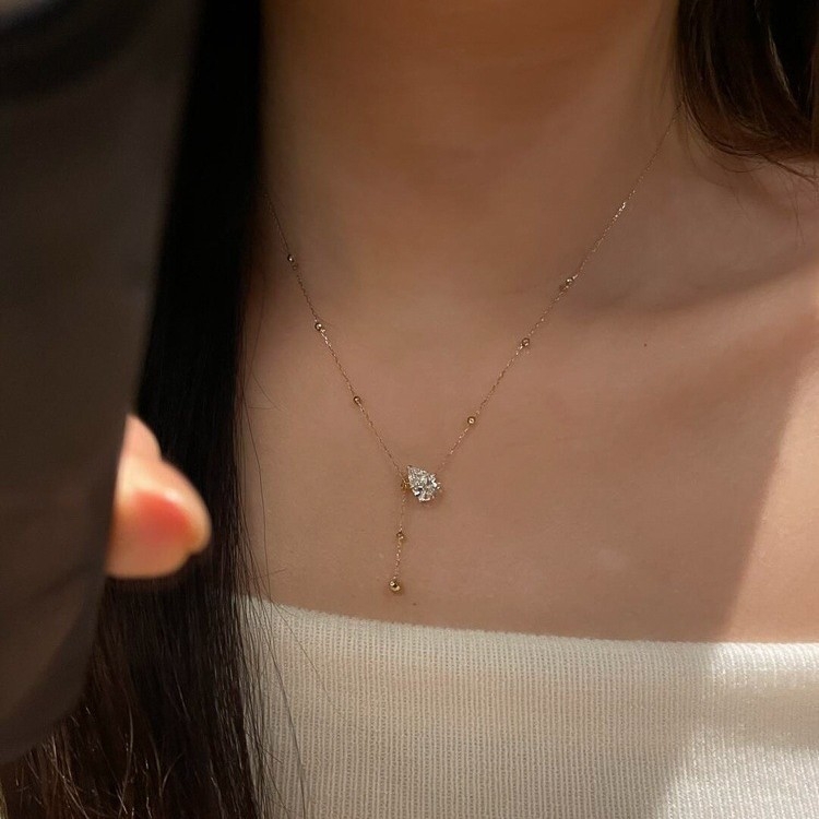 Κολιέ από χαλκό με κρεμαστό σχήματος σταγόνας νερού σε αλυσίδα κλειδιού – γεωμετρικός σχεδιασμός, ηλεκτροπλατινωμένος, μήκος 21–50 εκ, βάρος 10 g, για γυναίκες