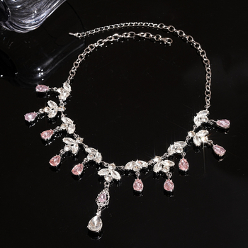 Κολιέ από κράμα με φύλλο και σταγόνα, γεωμετρικό κρόσσι με λεπτομέρειες κοπής διαμαντιού