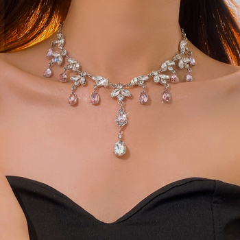 Κολιέ από κράμα με φύλλο και σταγόνα, γεωμετρικό κρόσσι με λεπτομέρειες κοπής διαμαντιού