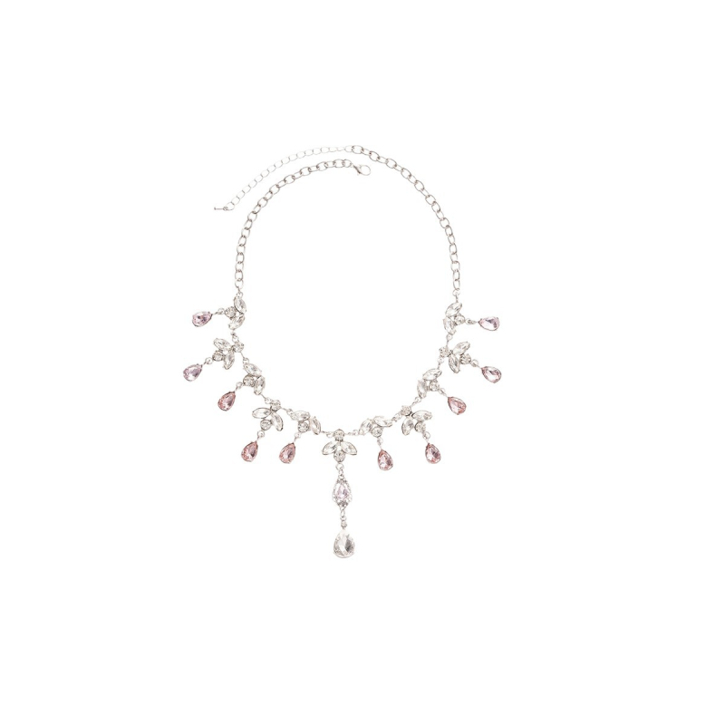 Κολιέ από κράμα με φύλλο και σταγόνα, γεωμετρικό κρόσσι με λεπτομέρειες κοπής διαμαντιού