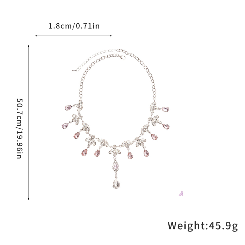 Κολιέ από κράμα με φύλλο και σταγόνα, γεωμετρικό κρόσσι με λεπτομέρειες κοπής διαμαντιού