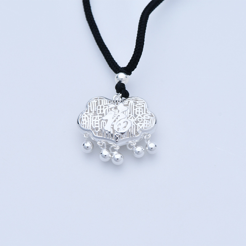 Colier din argint Sterling Jing yana – stil retro, pandantiv cu clopot norocos, procesare Seiko, șnur țesut