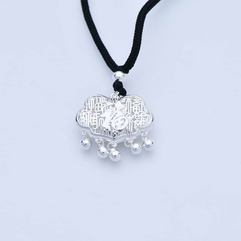 Colier din argint Sterling Jing yana – stil retro, pandantiv cu clopot norocos, procesare Seiko, șnur țesut