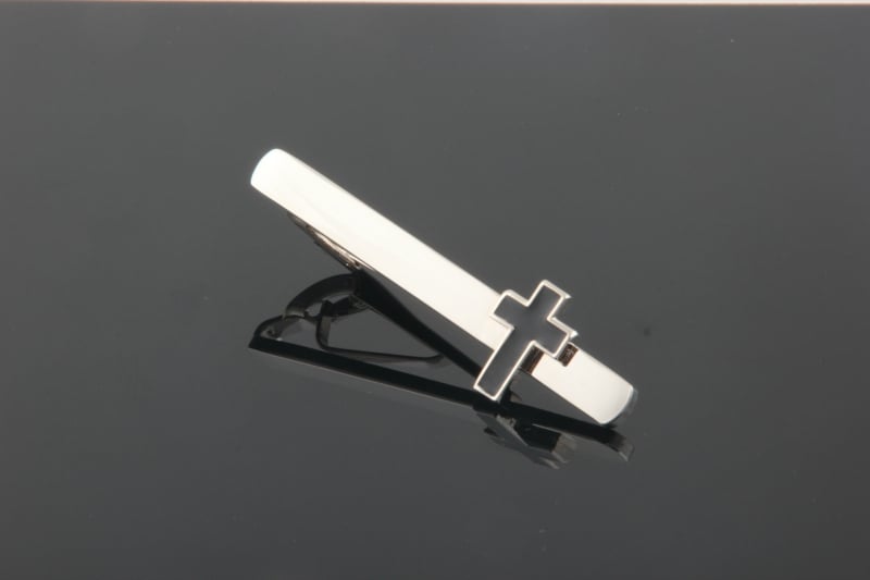 Клип за вратовръзка от мед с геометричен кръст дизайн, плоска глава, унисекс, епоксидно покритие