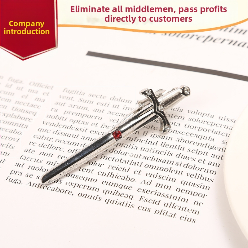 Spona na kravatu s motívom meča – Personalizovaná kovová spona na kravatu, unisex, pre dospelých, jar 2025 vydanie