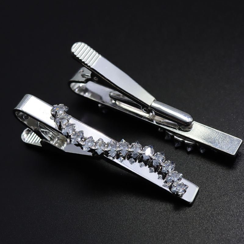 Klip za kravatu sa cirkonima, geometrijski uzorak, ravna glava, unisex, elektroplatinirani metal