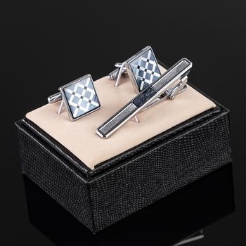 Set de butoni pentru manșete și clips pentru guler, design geometric, simplu, unisex, fier, placare electrolitică