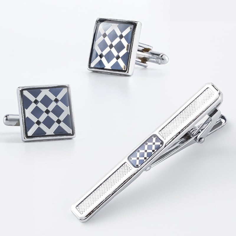 Set de butoni pentru manșete și clips pentru guler, design geometric, simplu, unisex, fier, placare electrolitică