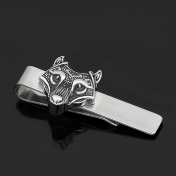 Klip za kravatu od titan čelika, ravna glava, unisex, retro, motiv glave vuka