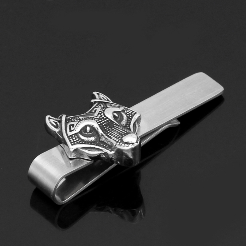 Klip za kravatu od titan čelika, ravna glava, unisex, retro, motiv glave vuka
