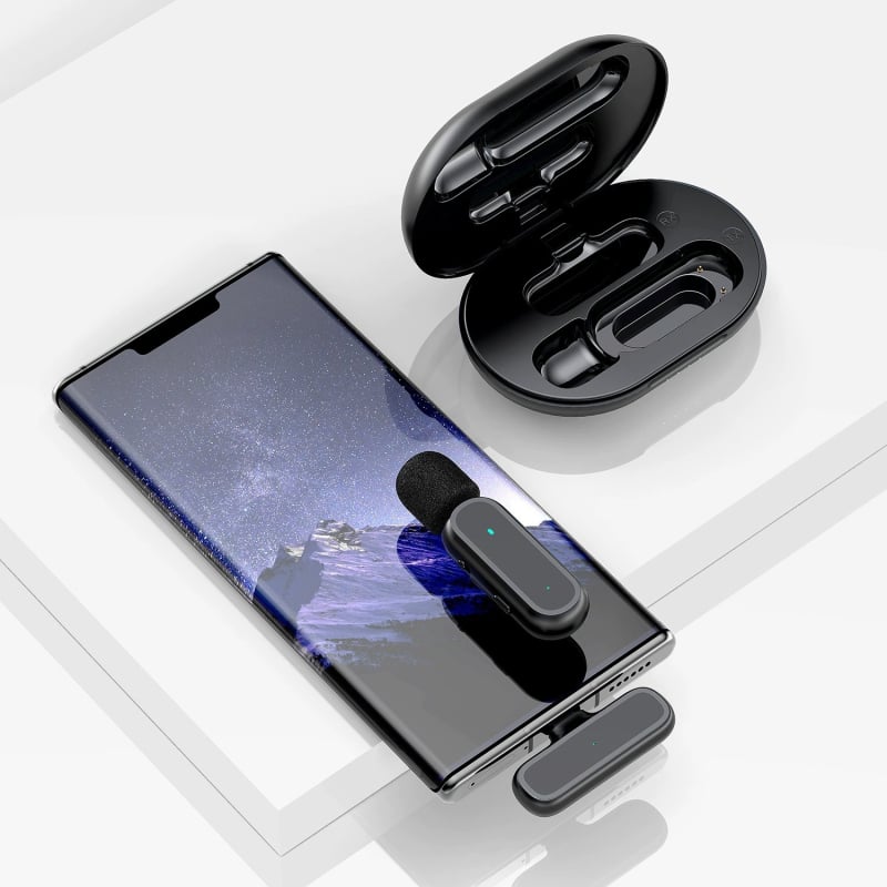 K61 Microfon lavalier cu husă de încărcare — Omnidirecțional, Microfon profesional de înregistrare, Baterie încorporată 300–500 mAh, Domeniu de frecvență 60 Hz–15 kHz, SNR ≥70 dB, pentru înregistrări video live