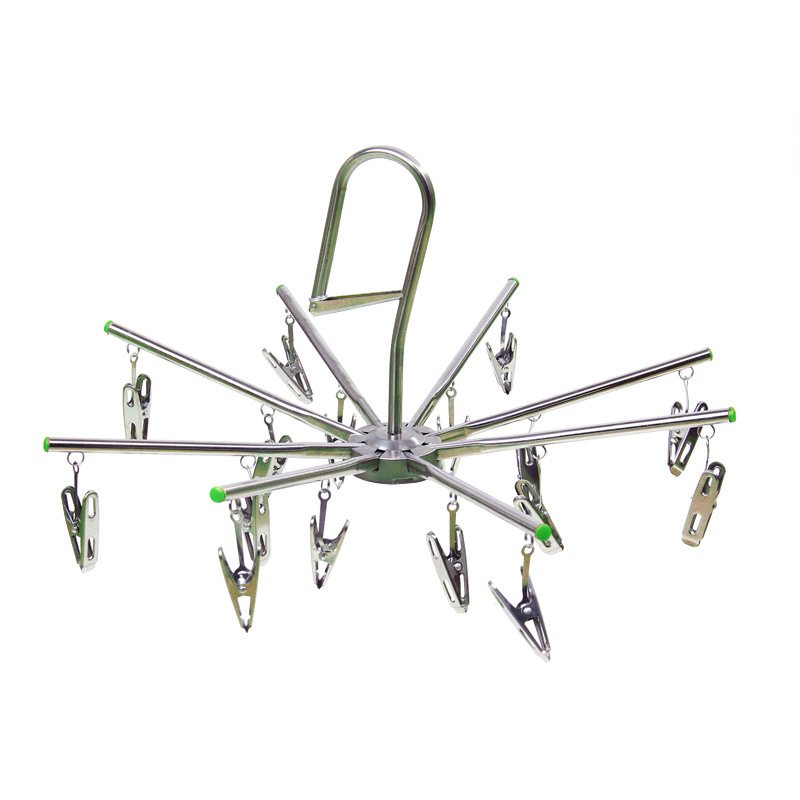 Kerek, összecsukható rozsdamentes acél szárítóakasztó 16 klippel, ideális fehérneműk, harisnyák és törölközők számára