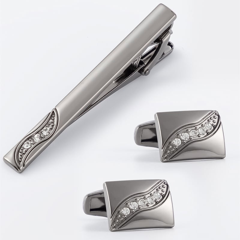 Kaklapaide klips ja mansettide komplekt – metall, unisex, geomeetriline kuju, elektroplating, kristall