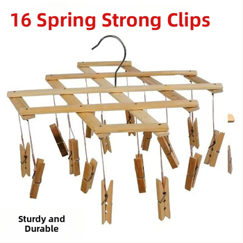 Bambusest teleskoopiline riidepuu 16 klipsiga, tõmmatav ja kokkupandav, sobib riietele, rätikutele ja sokkidele