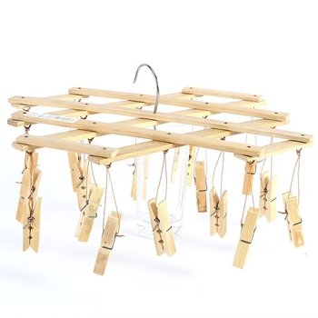 Bambusest teleskoopiline riidepuu 16 klipsiga, tõmmatav ja kokkupandav, sobib riietele, rätikutele ja sokkidele