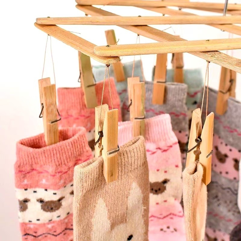 Bambusest teleskoopiline riidepuu 16 klipsiga, tõmmatav ja kokkupandav, sobib riietele, rätikutele ja sokkidele