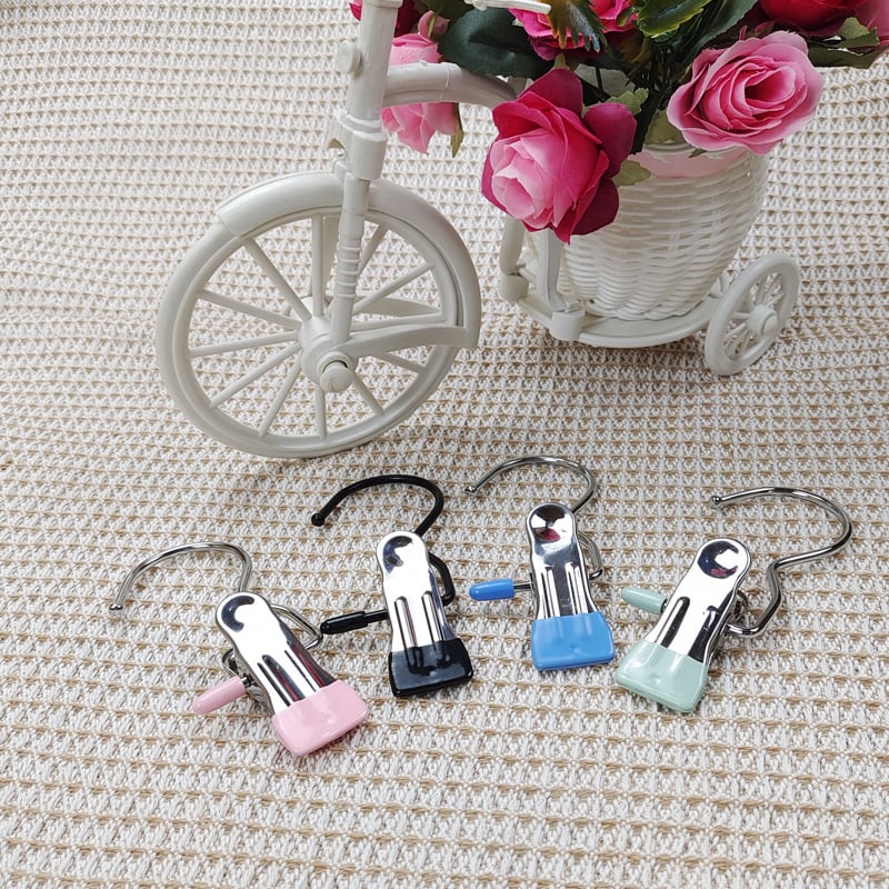 S-alakú fém tárolóclip, hajtogatható, műanyag bevonattal, csúszásmentes, ruházathoz és zoknikhoz, modell 01