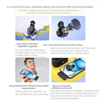 Microfon Lavalier cu clips pentru streaming live, omnidirecțional, interval de frecvențe 40 Hz–20 kHz, baterie încorporată 300–500 mAh, autonomie 3–6 ore