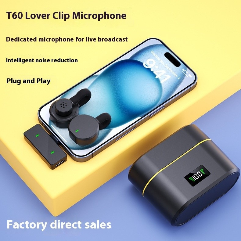 Microfon Lavalier cu clips pentru streaming live, omnidirecțional, interval de frecvențe 40 Hz–20 kHz, baterie încorporată 300–500 mAh, autonomie 3–6 ore
