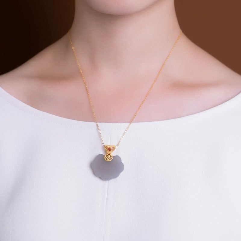 Autentični tamno ljubičasti ahat privjesak s koronom, Hetian jade Ruyi zatvarač, ogrlica od srebra 925
