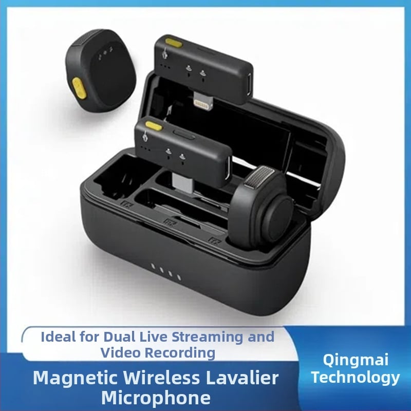 Microfon Lavalier wireless pentru streaming dual, înregistrare și filmare, cu reducere AI a zgomotului, clip-on | 2 canale | omnidirecțional | baterie încorporată
