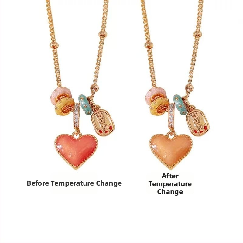 Colier cu inimă dublă, din aliaj de cupru, pandantiv placat cu aur 18k, lanț clavicular, stil Xiaoxiangfeng, proaspăt și dulce