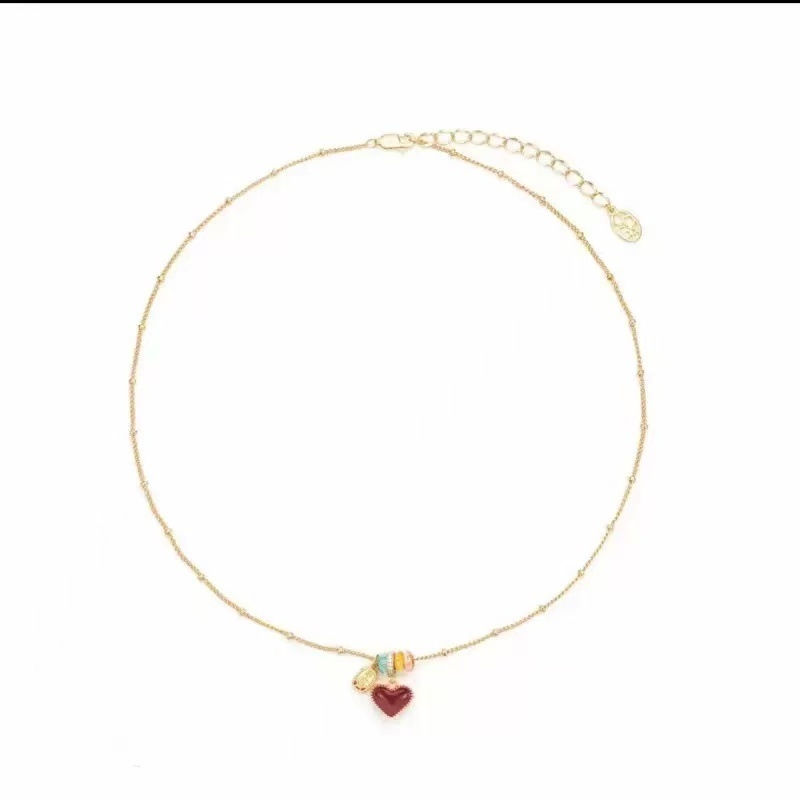 Colier cu inimă dublă, din aliaj de cupru, pandantiv placat cu aur 18k, lanț clavicular, stil Xiaoxiangfeng, proaspăt și dulce