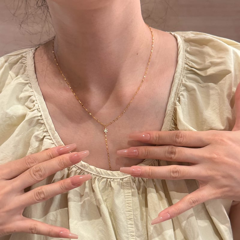 Colier cu fulg de zăpadă și lanț Y pentru claviculă, din cupru ecologic, vara 2025, stil ușor luxos