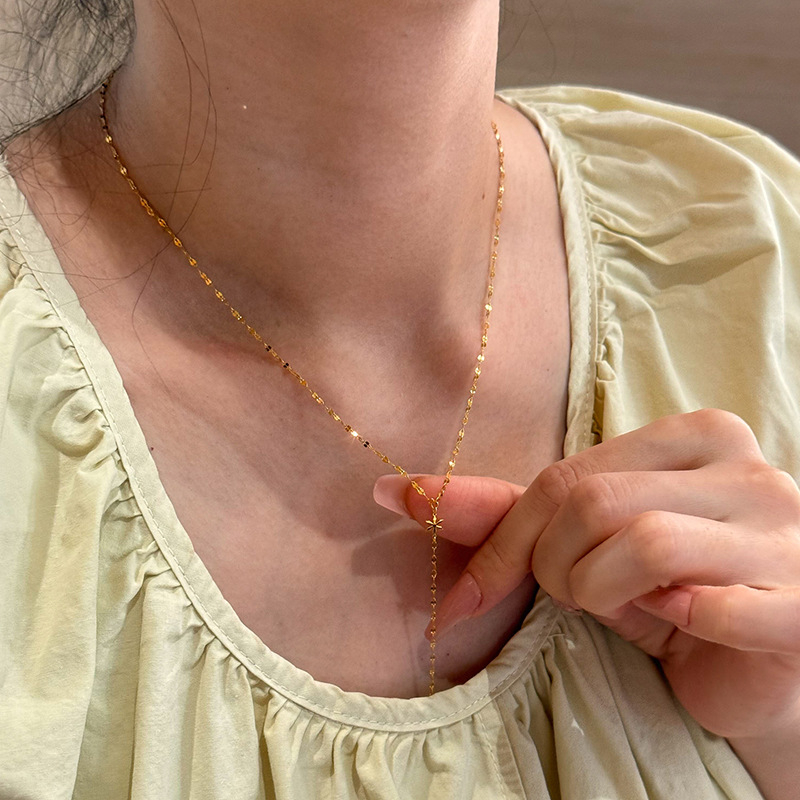 Colier cu fulg de zăpadă și lanț Y pentru claviculă, din cupru ecologic, vara 2025, stil ușor luxos