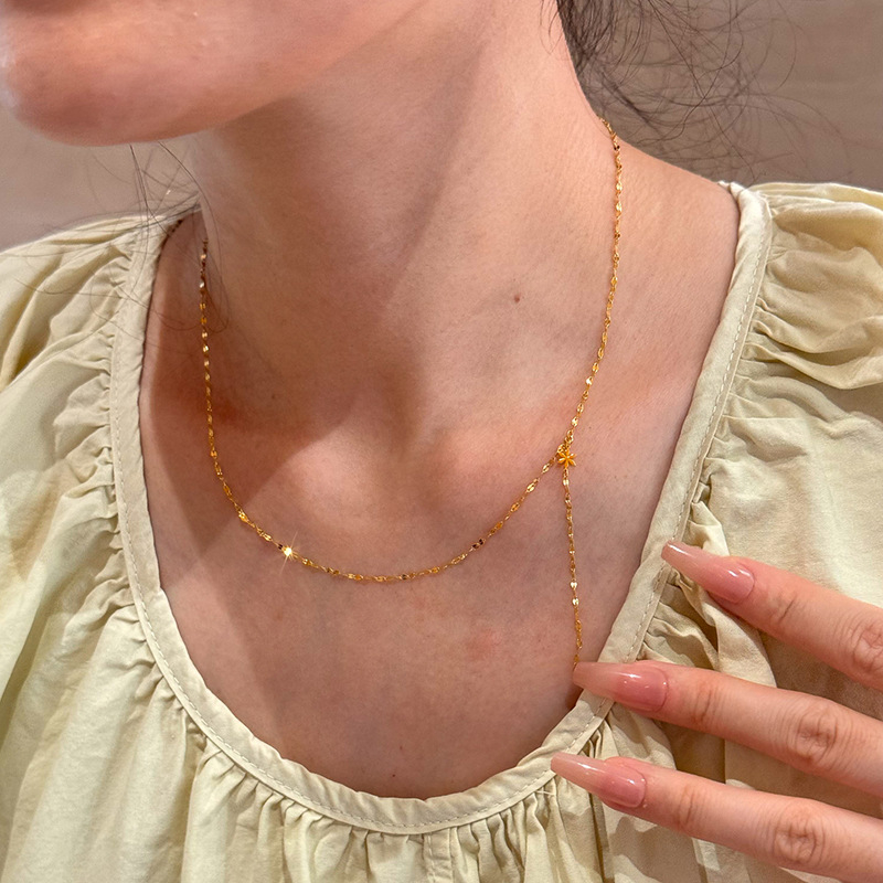 Colier cu fulg de zăpadă și lanț Y pentru claviculă, din cupru ecologic, vara 2025, stil ușor luxos