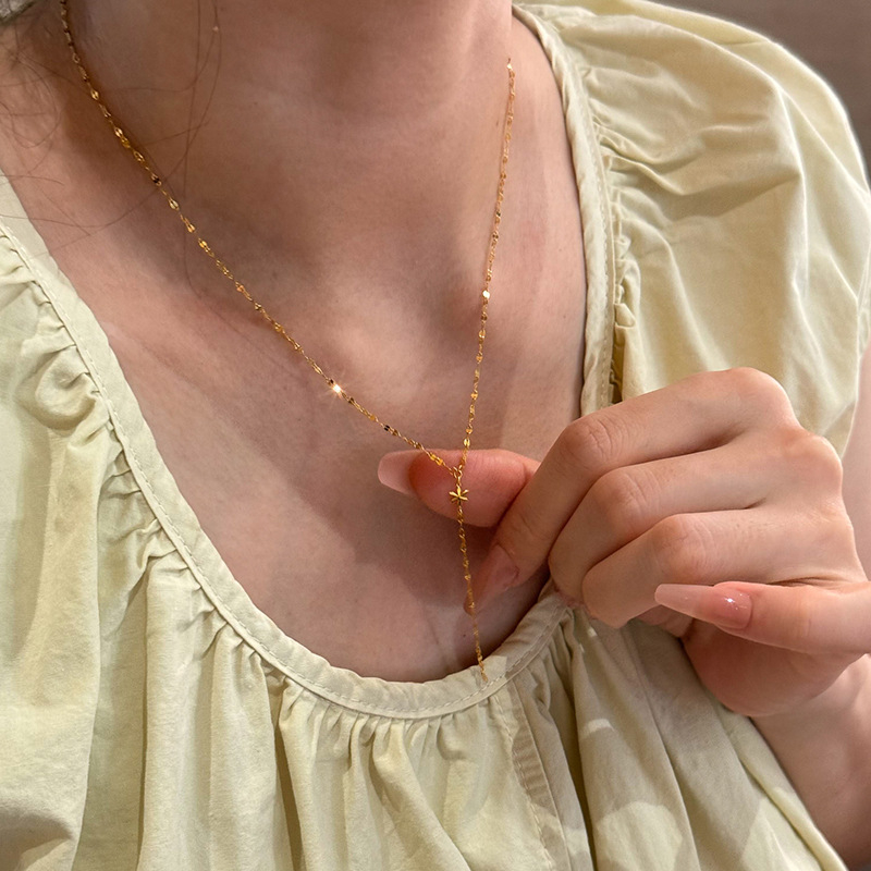 Colier cu fulg de zăpadă și lanț Y pentru claviculă, din cupru ecologic, vara 2025, stil ușor luxos