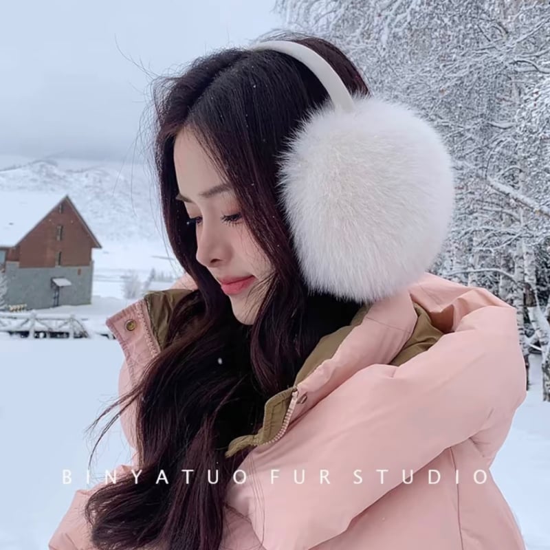 Fox fur kõrvakaitsed, armas talvine kõrvakaitse, unisex lastele, materjal Fox fur, hooaeg talv