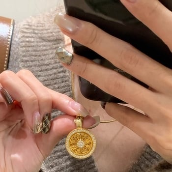 Colier cu pandantiv din cupru, busolă cu opt comori, formă geometrică, placare electroplatinată, lanț standard, primăvara 2025