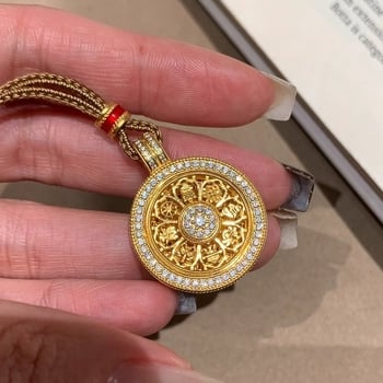 Colier cu pandantiv din cupru, busolă cu opt comori, formă geometrică, placare electroplatinată, lanț standard, primăvara 2025