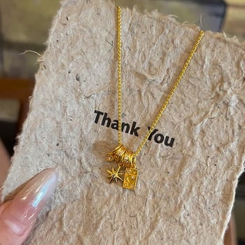 Colier cu pandantiv în formă de stea; cupru placat cu aur ecologic; tehnică de fabricație veche; lanț standard; stil nișă literar retro; lansare toamnă 2024