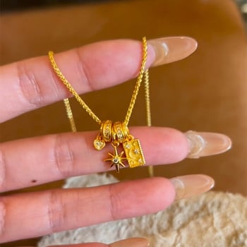 Colier cu pandantiv în formă de stea; cupru placat cu aur ecologic; tehnică de fabricație veche; lanț standard; stil nișă literar retro; lansare toamnă 2024