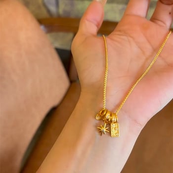 Colier cu pandantiv în formă de stea; cupru placat cu aur ecologic; tehnică de fabricație veche; lanț standard; stil nișă literar retro; lansare toamnă 2024