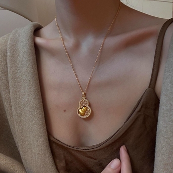 Colier geometric din cupru, lanț dublu-strat, placare electroplată, pentru femei