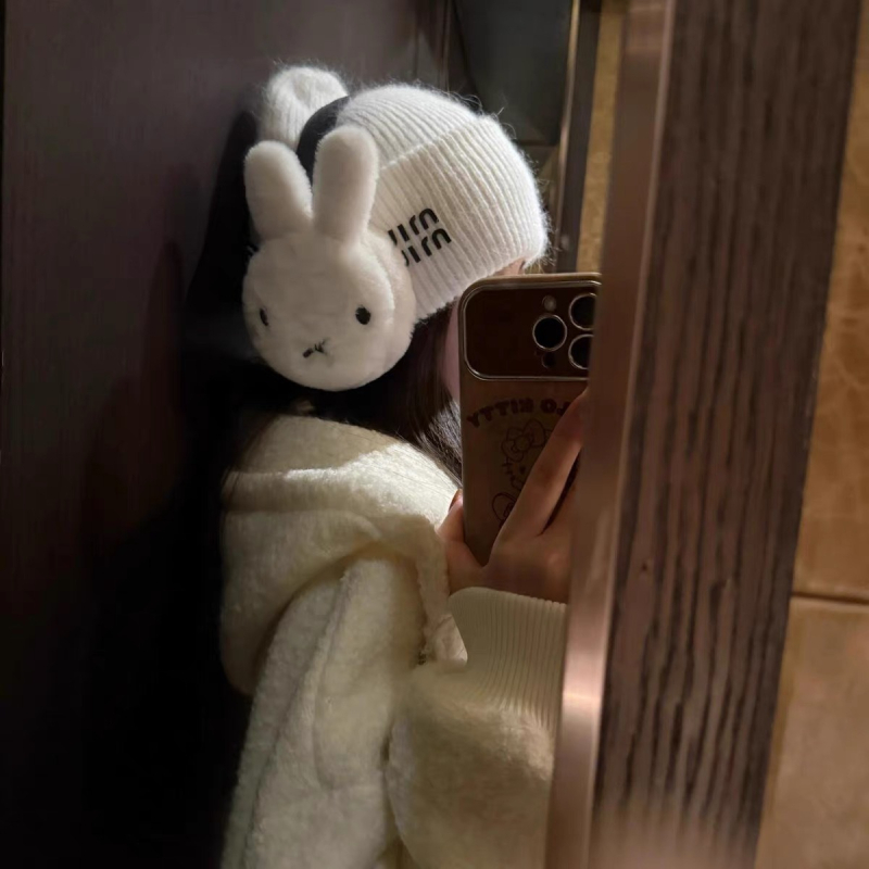 Soojustatud plüüsist kõrvaklapid, jänesemustriga, talvine soojus täiskasvanud naistele