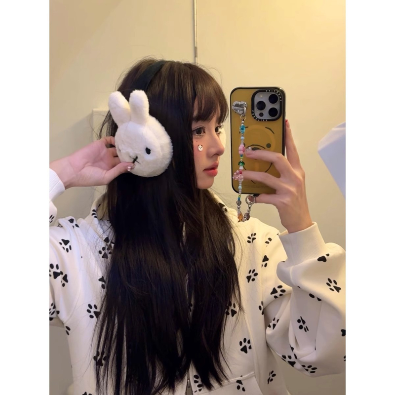 Soojustatud plüüsist kõrvaklapid, jänesemustriga, talvine soojus täiskasvanud naistele