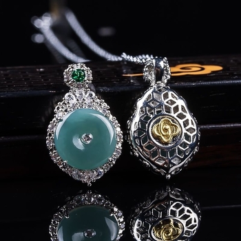 Colier cu jad – formă geometrică, încrustare jad, brand Zhuoyuxuan, stil Natural