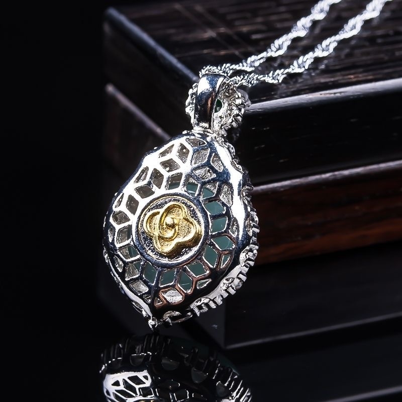 Colier cu jad – formă geometrică, încrustare jad, brand Zhuoyuxuan, stil Natural