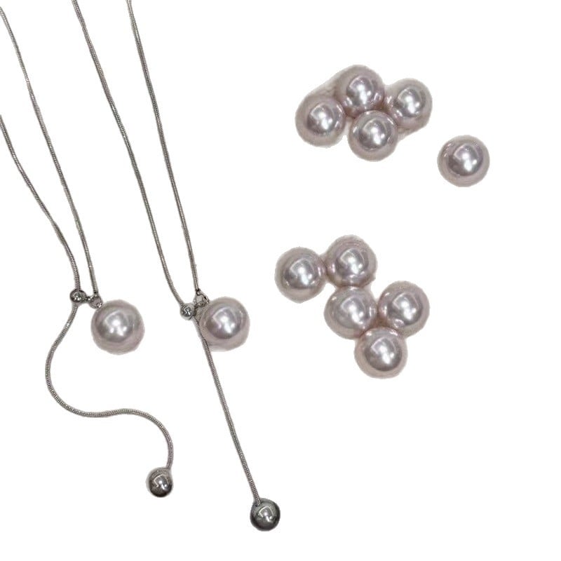 Colier cu pandantiv din perle artificiale, lanț tip șarpe, lungime reglabilă 61–70 cm, electroplacat, stil geometric-sport