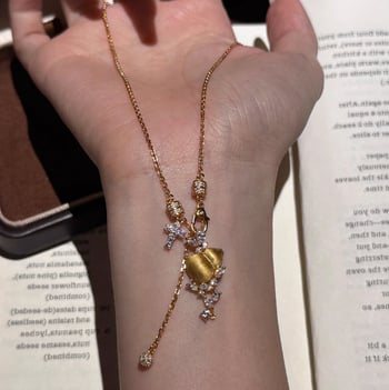 Colier cu pandantiv în formă de cruce din cupru, geometric, finisaj electroplacat, multistrat, pentru femei