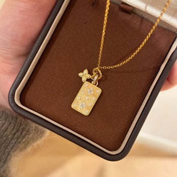 Colier cu pandantiv geometric în formă de trifoi cu patru foi, accente din alamă, lanț din cupru ecologic, lanț obișnuit, lansare toamnă 2025, stil nișă, stil personalizat