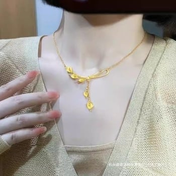 Colier din argint placat cu aur, pandantiv în formă de Calla Lily cu ciucuri, lanț pentru decolteu, stil pastoral