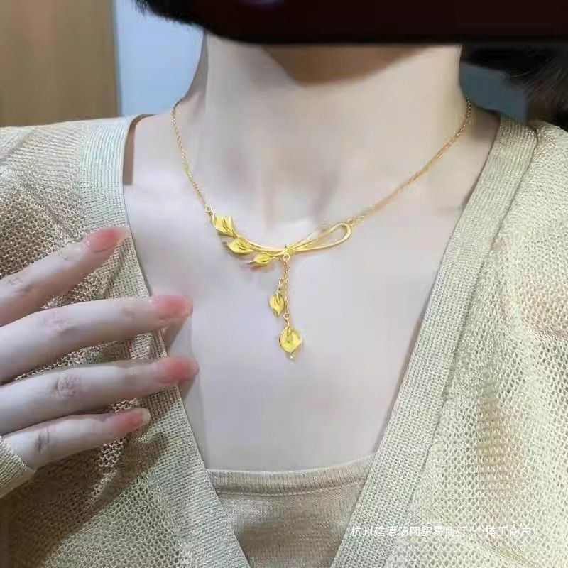 Colier din argint placat cu aur, pandantiv în formă de Calla Lily cu ciucuri, lanț pentru decolteu, stil pastoral