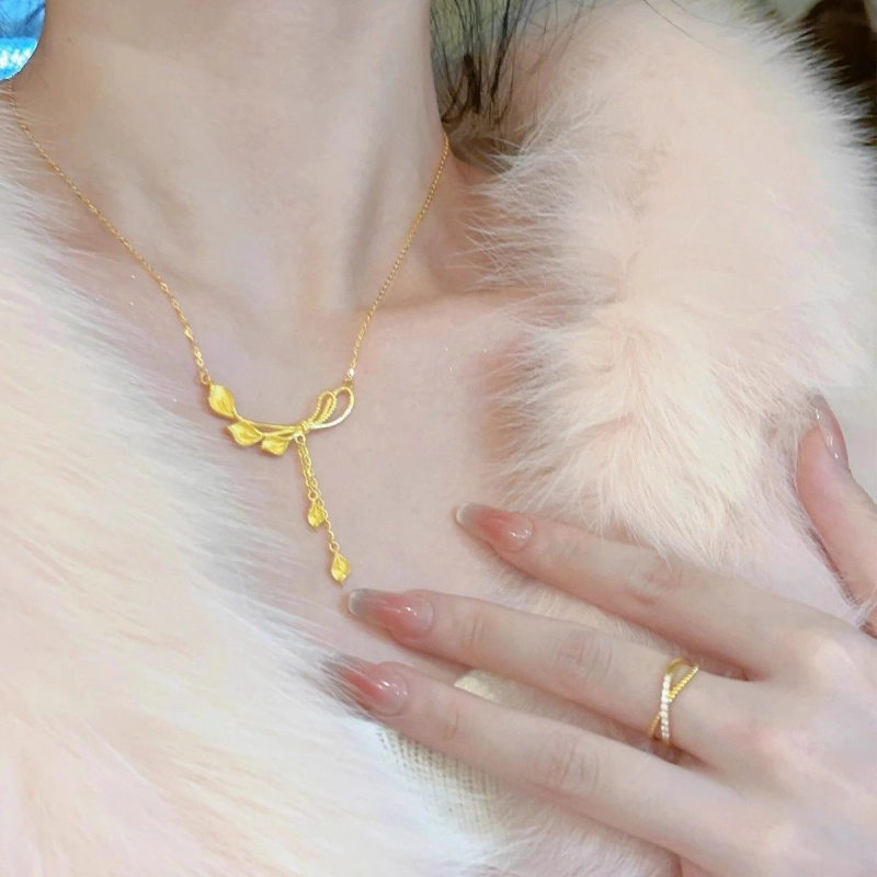 Colier din argint placat cu aur, pandantiv în formă de Calla Lily cu ciucuri, lanț pentru decolteu, stil pastoral