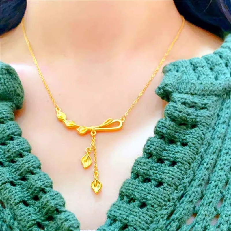 Colier din argint placat cu aur, pandantiv în formă de Calla Lily cu ciucuri, lanț pentru decolteu, stil pastoral