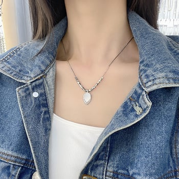 Colier cu pandantiv în formă de inimă-picătură, lanț metalic, cristal artificial, placare electrolitică, stil proaspăt și dulce